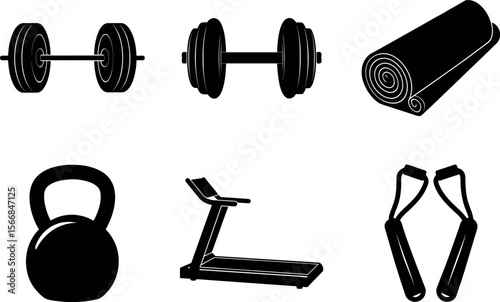 Gym equipment set of vector silhouette vector illustration