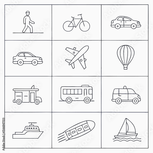Simple Line Art Transportation Icons