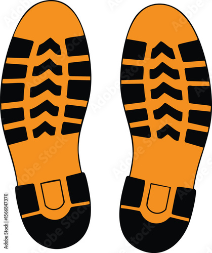 Work boot sole print in orange and black for safety and construction footwear vector design
