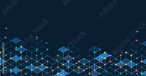 3D cube mesh design with glowing elements on dark background, perfect for digital technology, data visualization, and modern networking themes.