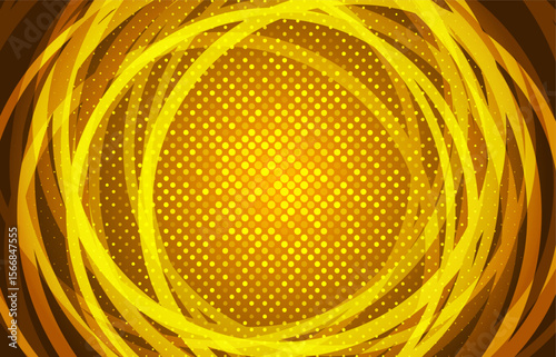 Bright golden circular swirls radiate around a dotted halftone center, creating dynamic energy and a vibrant glowing backdrop for modern visuals.