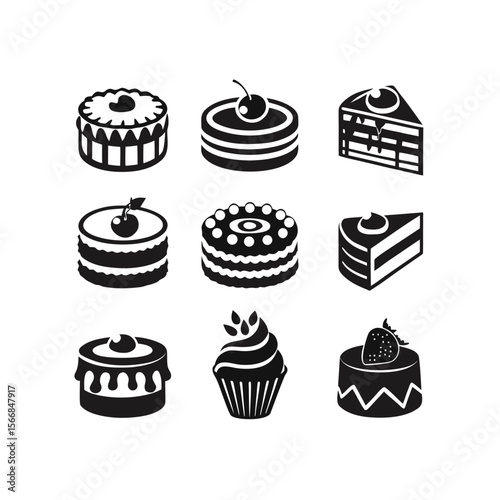 set of cakes and sweets