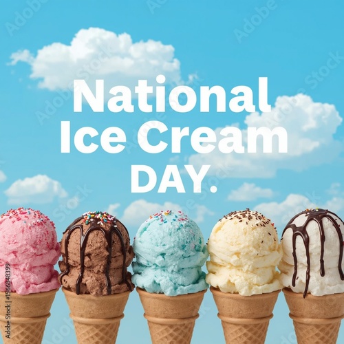National Ice Cream Day Celebration with Colorful Scoops and Sprinkles