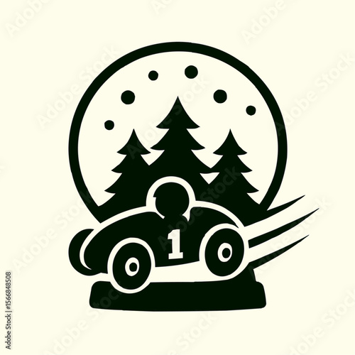 Vector cartoon illustration of a Christmas tree with Santa Claus, a gift, and a star decoration, perfect for holiday car travel cards
