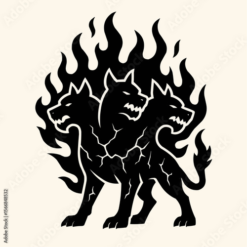 Vector illustration of a roaring lion and bull heads with fiery flames, a powerful tattoo design symbol