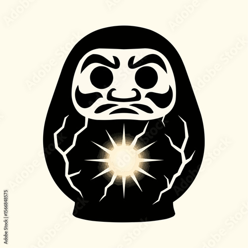 A funny, black and white cartoon monster with a skull-like head and an egg-shaped body creates a spooky, yet whimsical Halloween illustration