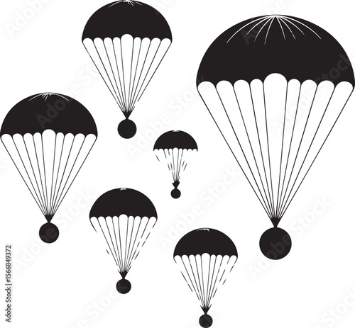 Skydiver Freefall Silhouette Over Mountains

Parachutist Deploying Canopy Vector Design

Tandem Skydiving Silhouette Scene

Parachute Opening in Midair Vector Art

Landing Parachutist Silhouette Illus