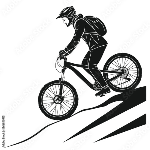 Mountain Biker Climbing a Steep Hill