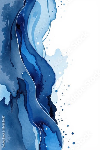 Abstract Blue Waves with Fluid Shapes and Gentle Flowing Lines