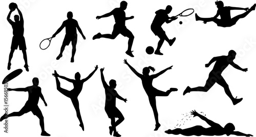 Set of vector silhouettes of people in sports
