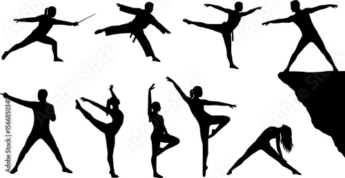Set of vector silhouettes of people in sports
