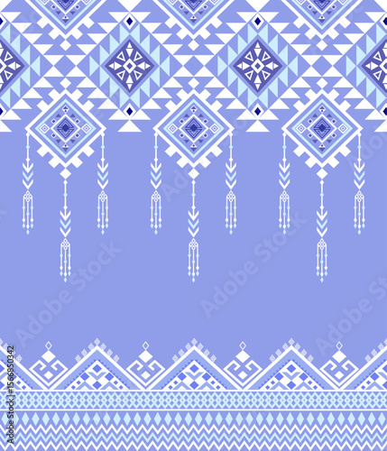 Blue and white geometric seamless pattern, Vethnic, traditional, abstract, seamless, pattern design for wrap, carpet, decorative, wallpaper, fashion, fabric, illustration, Navajo native, culture, 
