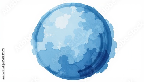 Abstract Blue Shapes in Circular Design with Soft Watercolor Effect