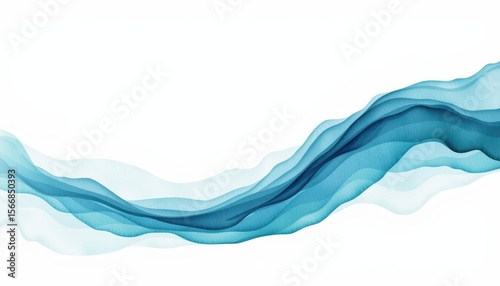 Abstract Flowing Waves in Shades of Blue and Teal on White Background