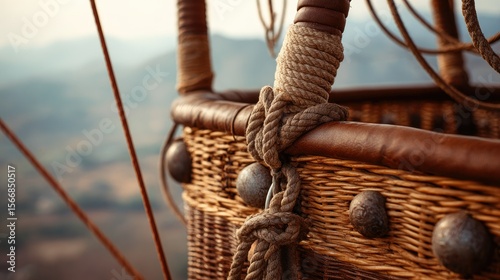 Close-up wicker hot air balloon basket