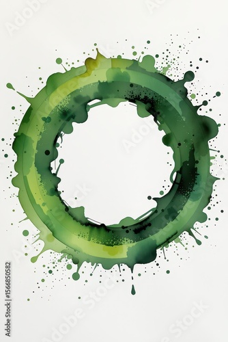 Circular Green Watercolor Splash with Space for Text or Images