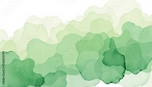 Soft Green Watercolor Background with Abstract Organic Shapes