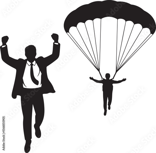 Skydiver Freefall Silhouette Over Mountains

Parachutist Deploying Canopy Vector Design

Tandem Skydiving Silhouette Scene

Parachute Opening in Midair Vector Art

Landing Parachutist Silhouette Illus