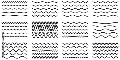 Waves line set. Wave ornament pattern. Set of wavy zigzag lines. Wave thin line background. Vector zigzag and wavy horizontal underline. Vector-EPS 10