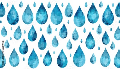 Blue Watercolor Raindrops Pattern on White Background for Design