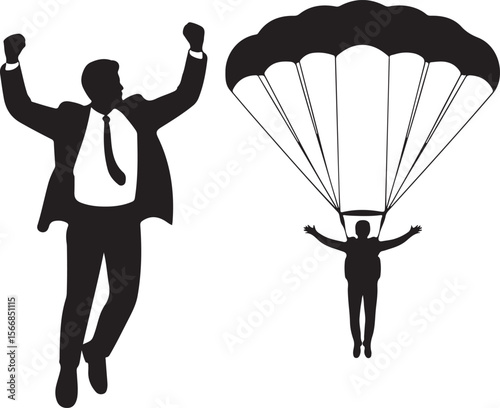 Skydiver Freefall Silhouette Over Mountains

Parachutist Deploying Canopy Vector Design

Tandem Skydiving Silhouette Scene

Parachute Opening in Midair Vector Art

Landing Parachutist Silhouette Illus