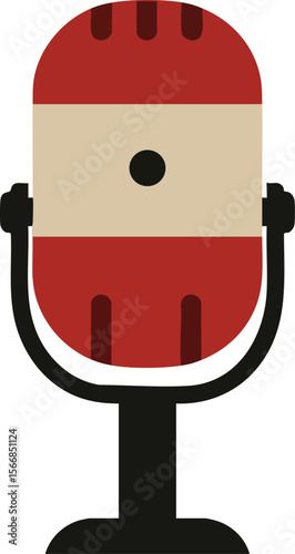 Retro red and beige microphone icon with black stand vector illustration for audio recording and broadcasting designs