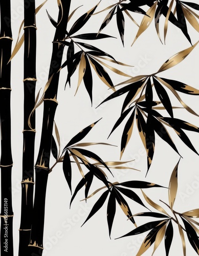 Elegant Bamboo Design with Black and Gold Accents on Neutral Background