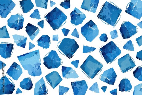 Abstract Blue Shapes with Watercolor Texture on White Background