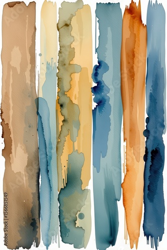 Abstract Watercolor Stripes in Earthy and Cool Tones for Art Use