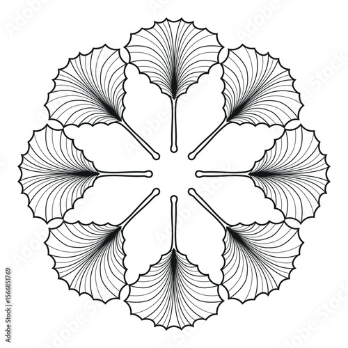 Radial mandala of Ginkgo Biloba leaves with symmetrical botanical design