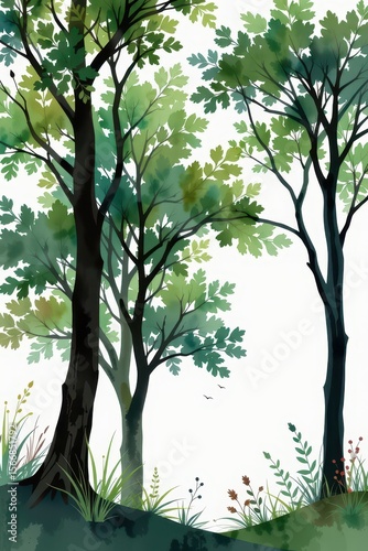 Lush Green Forest Scene with Gentle Trees and Vibrant Foliage