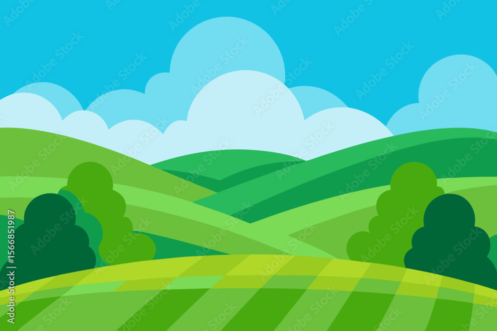 Obraz premium A Breathtaking And Sweeping Vector Illustration Of Rolling Green Hills And A Sky