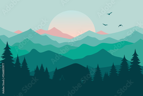 A Stunning Parallax Landscape Banner With A Sunset For A Modern Website Background