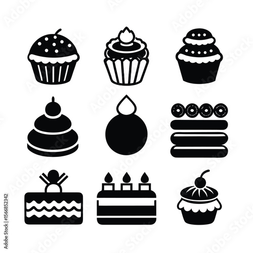set of cakes and sweets