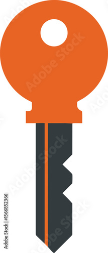 Key icon with orange head and black blade simple flat design vector illustration for security and access concept