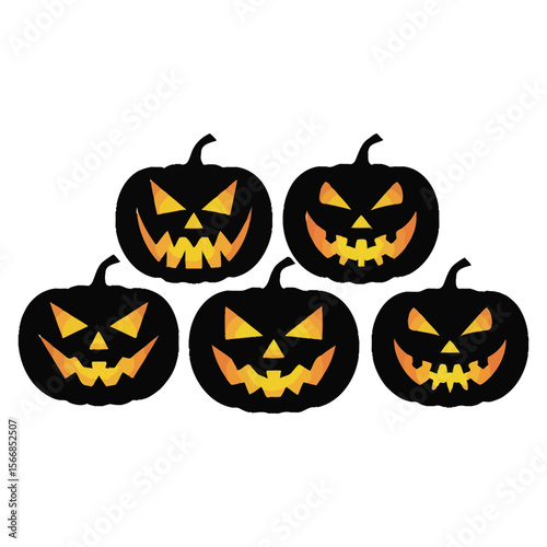 
Halloween Pumpkin Faces Vector Set on White Background