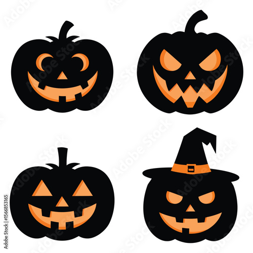 Spooky Halloween Pumpkin Vector Silhouette Art on White