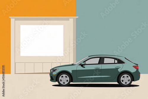 a poster for car sale with a car for sale, with empty blank space for text copy space or mockup design, high detail, 8k