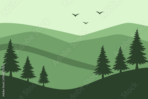 A Simple Landscape Illustration Using A Monochrome Palette With A Single Small Tree