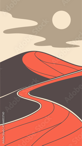 An Abstract And Minimalist Landscape Illustration With Geometric Shapes And Lines