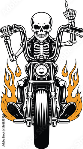 Skeleton Rider On Motorcycle With Flames
