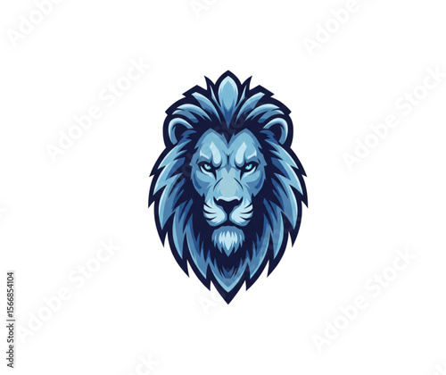 "Blue Lion Head Illustration – Bold Cartoon King of Jungle Vector, Fierce Mascot Logo Design for Sports Teams, Apparel, Branding & Tattoo Art"