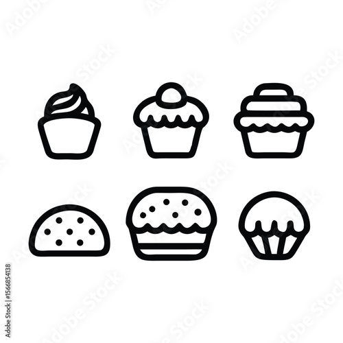set of cakes and sweets