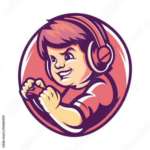 Young gamer with headphones and controller