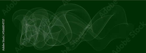 A vector image with ultra-thin lines that create the effect of dynamic fluid geometry. The shape resembles smoke or a translucent fabric woven from digital fractals. 