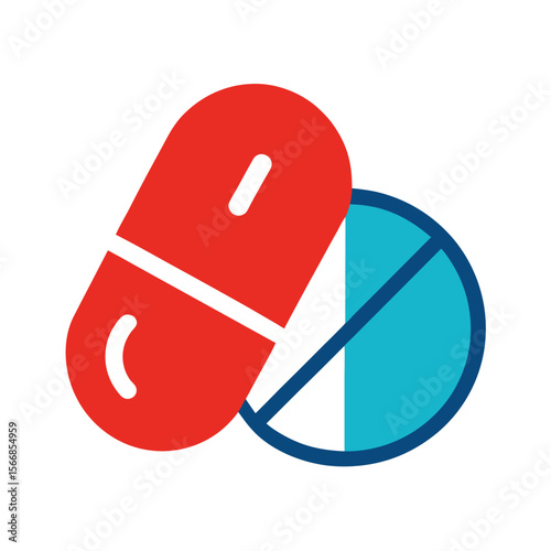 Medical Icon with Half Pill and Whole Tablet