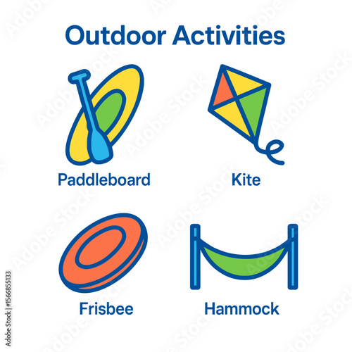Colorful icons representing various outdoor leisure activities for enjoyment and relaxation.