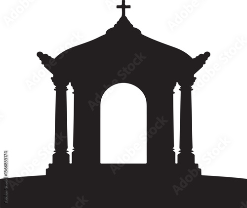 Ornate gazebo with a cross on top silhouette