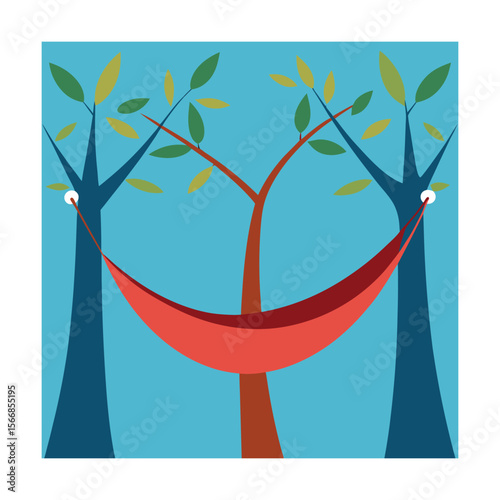 Hammock Tied to Tree Branches Relaxing Vector