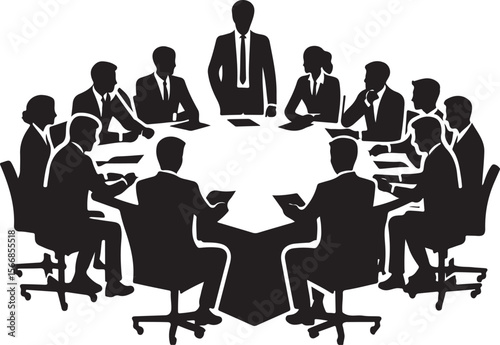 Business Meeting of Professionals Around a Conference Table Discussing Strategy